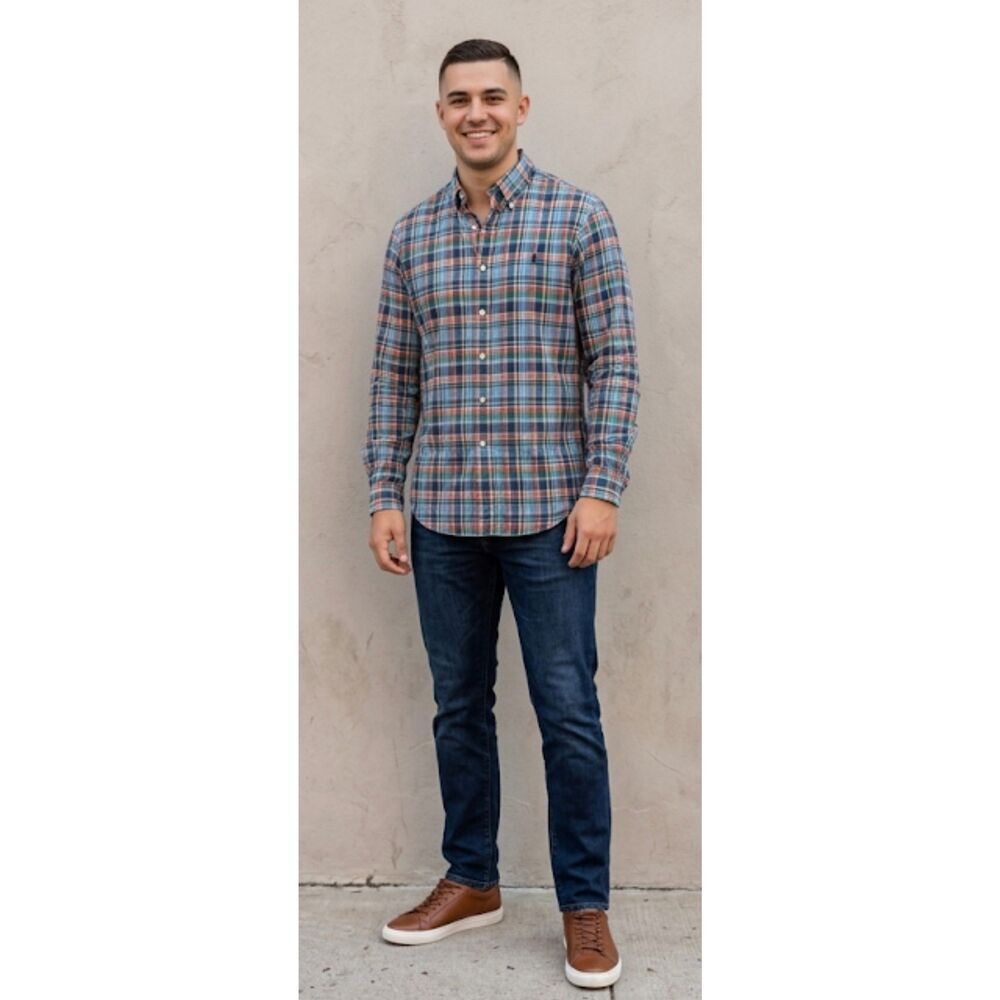 RalphโLauren Polo Shirt Mens Large L Plaid Button Down Long Sleeve Cotton Green